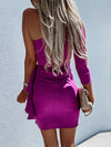 One Shoulder V Neck Slim Ruffle Dress