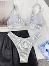 Para Praia 2023 Summer Silver Shiny Bikini Micro Swimwear Women Swimsuit Sexy Brazilian Bikini Set Push Up Biquini Beachwear