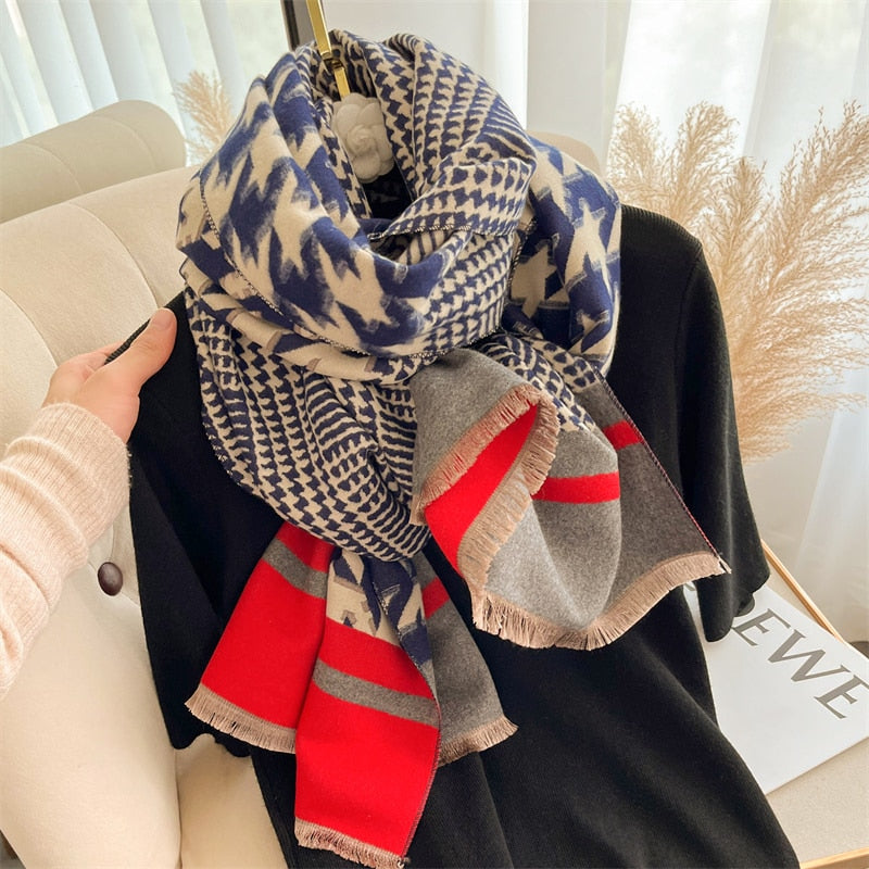 Luxury Brand Winter Cashmere Scarf for Women Fashion Warm Shawls and Wraps Pashmina Neckerchief Poncho Tassel Bufandas Echarpe - Sabreeonline