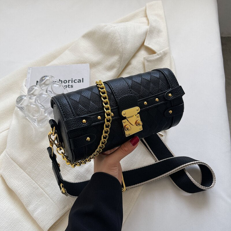 Small Barrel Shaped Leather Handbag - Sabreeonline