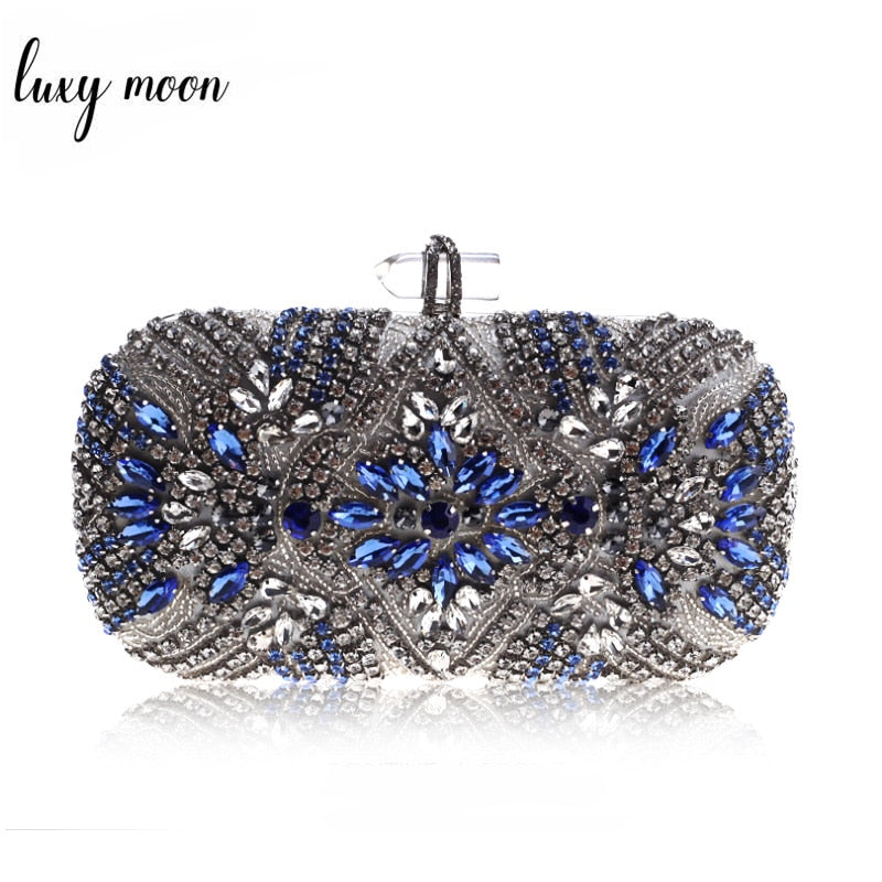 Women Clutch Party Luxury Blue Evening Bag Wedding Purse Crystal Chain Shoulder Bag High Quality Rhinestone Female Clutch - Sabreeonline
