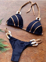 RUOTONGSEPT Black Bandeau Bikini Set Swimwear Women Push Up Biquini Sexy Thong Bikinis Patchwork Swimsuit Backless Bathingsuit - Sabreeonline