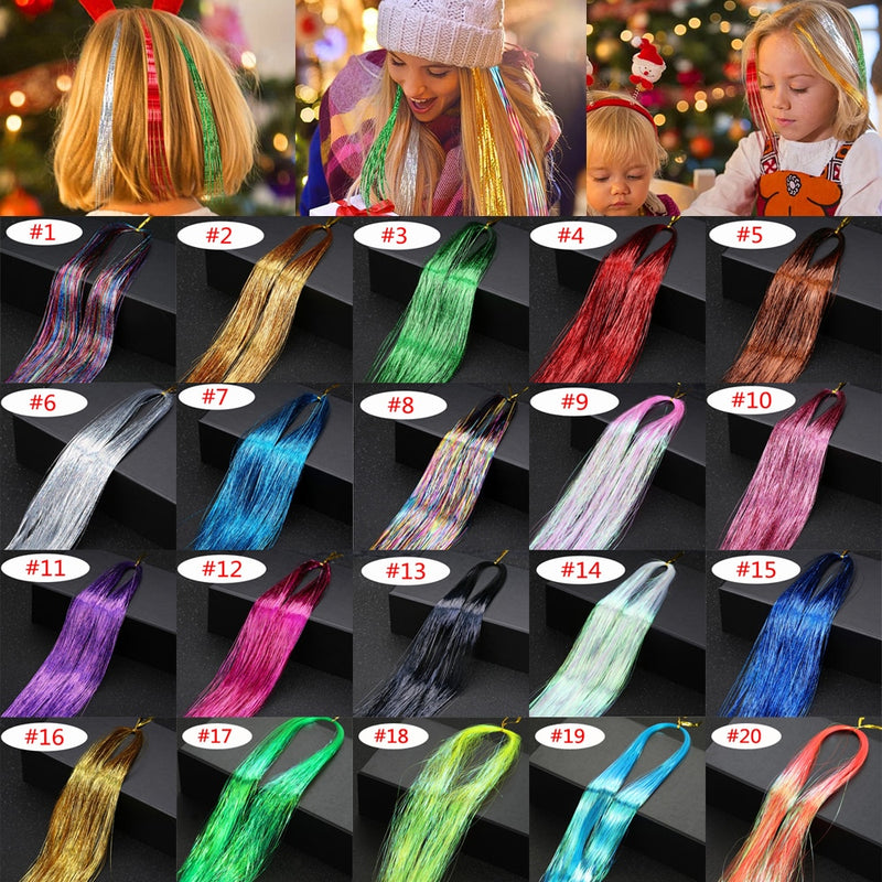 Rainbow Shiny Sparkle Hair Tinsel Kit Women Glitter Hair Extension Hair Bling Dazzles Girls Hippie Braiding Accessories - Sabreeonline