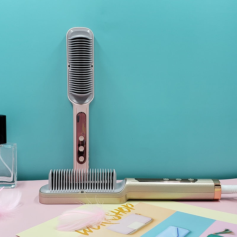 Professional Hair Straightener Heating Comb Straightening Iron Hot Brush Straighteners 2021 New Fashion Design - Sabreeonline