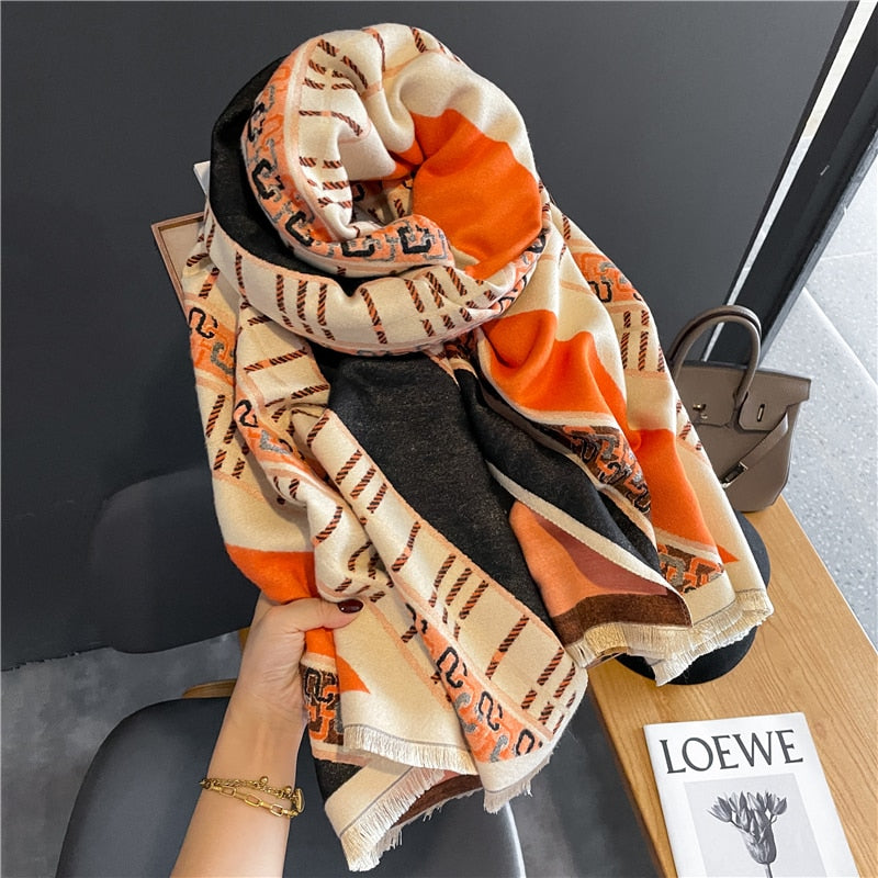 Luxury Brand Winter Cashmere Scarf for Women Fashion Warm Shawls and Wraps Pashmina Neckerchief Poncho Tassel Bufandas Echarpe - Sabreeonline