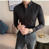 Vertical Stripe Slim Men Casual Long Sleeve Tuxedo Shirt - Sabreeonline