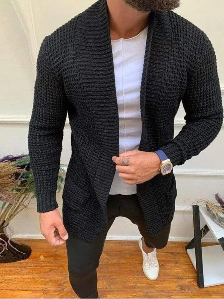 Men Striped Casual Knitting Cardigan Spring Autumn V-Neck Solid Long Sleeve Male Jacket Daily Style Pocket Streetwear Tracksuits - Sabreeonline