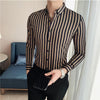 Vertical Stripe Slim Men Casual Long Sleeve Tuxedo Shirt - Sabreeonline