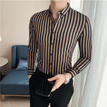 Vertical Stripe Slim Men Casual Long Sleeve Tuxedo Shirt - Sabreeonline