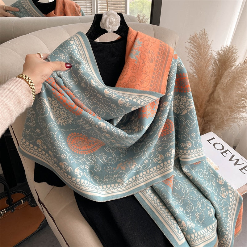 Luxury Brand Winter Cashmere Scarf for Women Fashion Warm Shawls and Wraps Pashmina Neckerchief Poncho Tassel Bufandas Echarpe - Sabreeonline