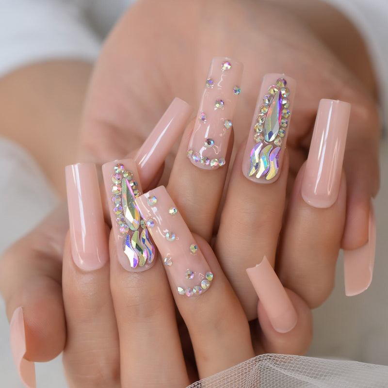 Large Stone Decorative Gradient Press On Fingernails