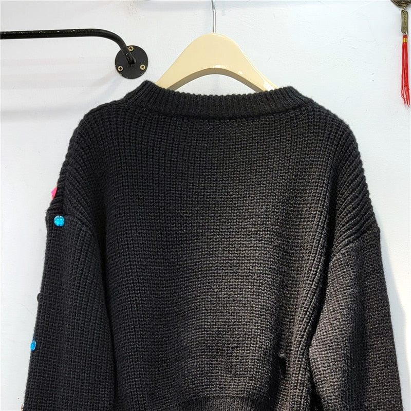 Rhinestone Sweater Long Sleeve High Waist - Sabreeonline
