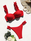 Sexy Push Up Solid Bikini Ruffle Bath Suits