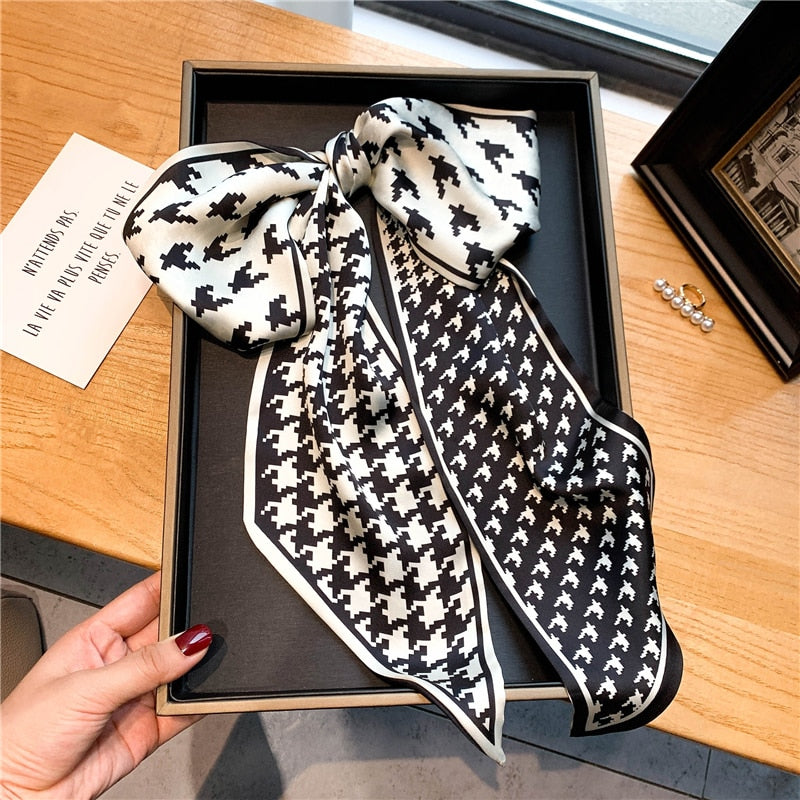 Elegant Print Satin Silk Skinny Scarf - Sabreeonline