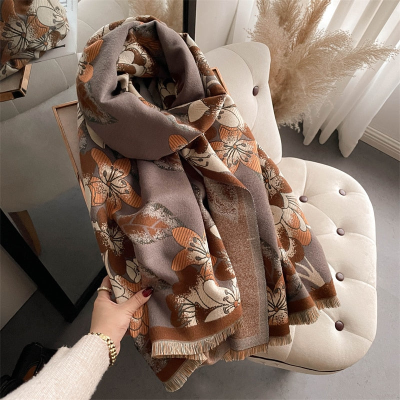Luxury Brand Winter Cashmere Scarf for Women Fashion Warm Shawls and Wraps Pashmina Neckerchief Poncho Tassel Bufandas Echarpe - Sabreeonline