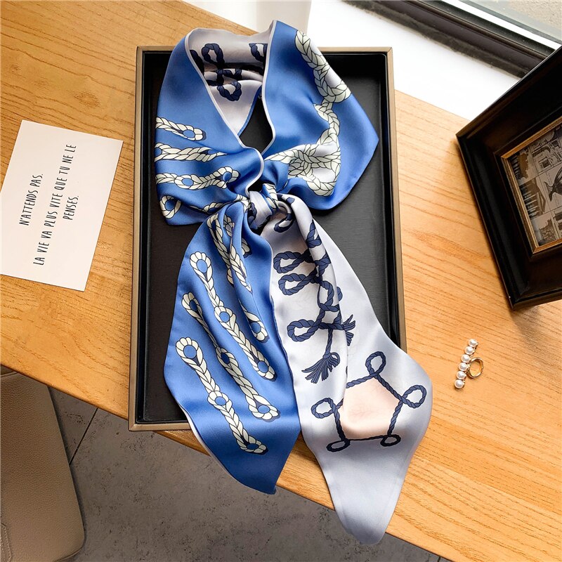 Elegant Print Satin Silk Skinny Scarf - Sabreeonline