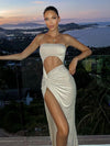 Summer Sexy Strapless Cut Out Slit Maxi Dress