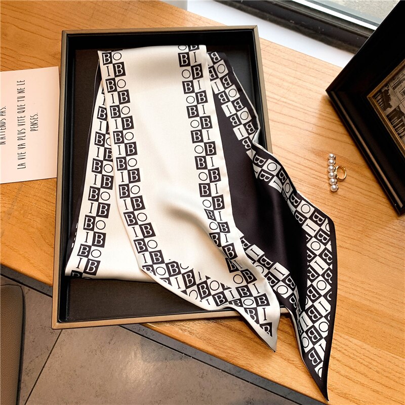 Elegant Print Satin Silk Skinny Scarf - Sabreeonline