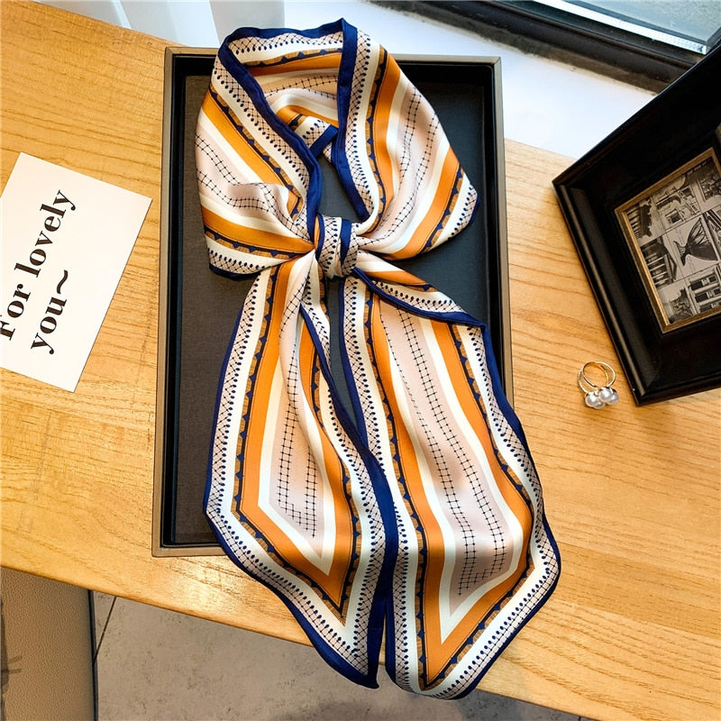 Elegant Print Satin Silk Skinny Scarf - Sabreeonline