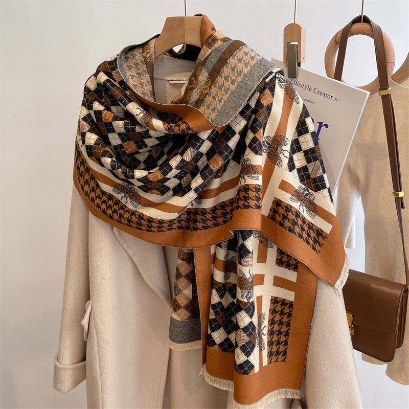 Luxury Brand Winter Cashmere Scarf for Women Fashion Warm Shawls and Wraps Pashmina Neckerchief Poncho Tassel Bufandas Echarpe - Sabreeonline