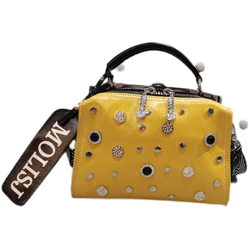 Ita Bag Rivet Diamond Women Handbags Real Leather Brand Designer Tote Bag Shoulder Crossbody Dual-use Sac a main - Sabreeonline