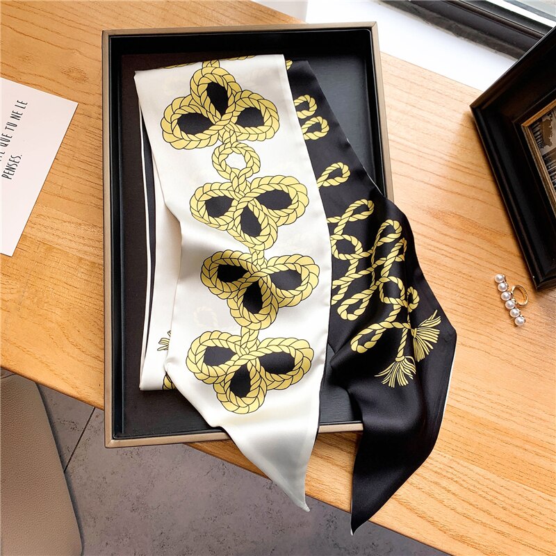Luxury Brand Small Silk Scarf Women Headband Narrow Skinny Scarves Neck Belt Hair Bands Ribbons Scrunchies Female Accessories - Sabreeonline