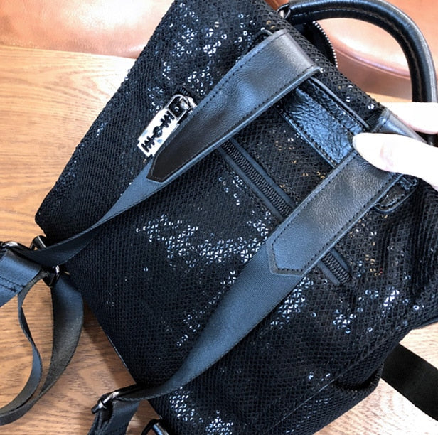 Mesh Netting Iridescent Paillette Backpack Women High Quality Sparkle Shiny Daily School Bag Female Female Bagpack Shoulder Bag - Sabreeonline