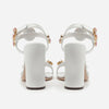 White Gemstone Chunky Heel Sandals - Sabreeonline