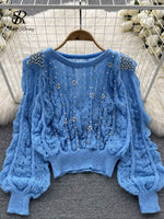 Lantern Sleeve Elastic Short Knit - Sabreeonline
