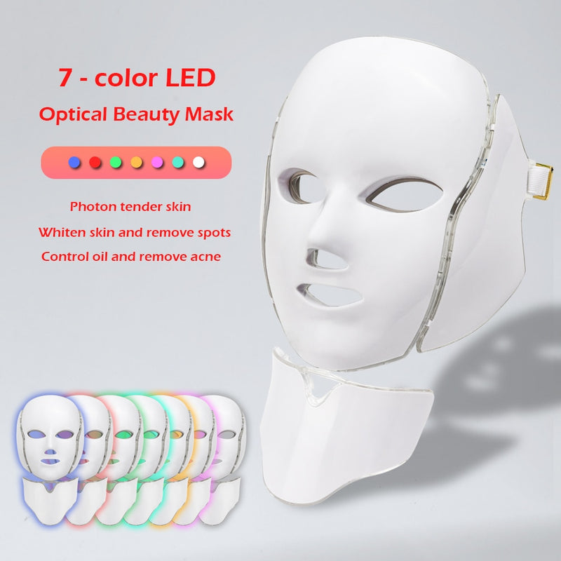 Led Facial Light Mask with Neck Tighten Anti Acne Wrinkle - Sabreeonline