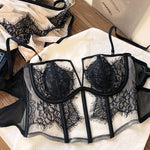 Sexy fishbone vest bra panty set eyelashes lace perspective soft steel ring anti-sagging underwear women bralette - Sabreeonline