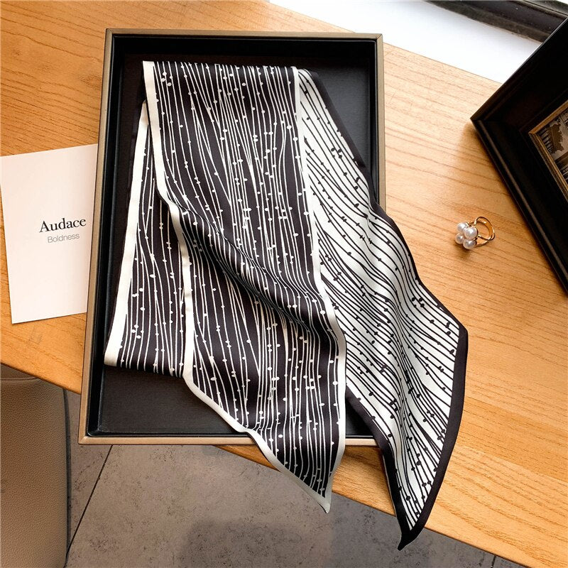 Luxury Brand Small Silk Scarf Women Headband Narrow Skinny Scarves Neck Belt Hair Bands Ribbons Scrunchies Female Accessories - Sabreeonline