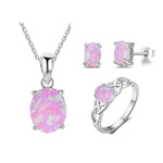 Pink Opal Rings Pendant Necklaces Stud Earrings - Sabreeonline