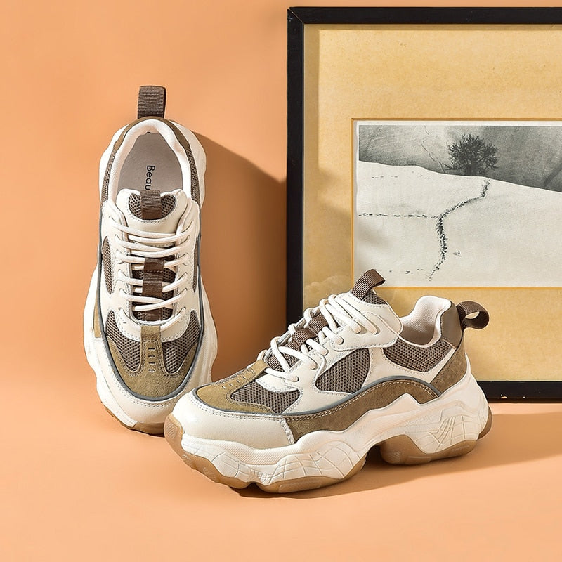 Lace-Up Thick Sole Ladies Breathable Shoe - Sabreeonline