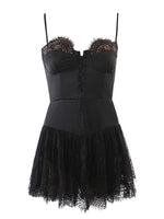 Sexy Solid Satin Stitching Lace Bra Corset Mini Dres