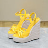 Shoes large size simple European and American braided hemp rope women&#39;s shoes wedge platform sandals