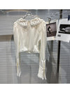 HIGH QUALITY New Fashion 2023 Designer Shirt Women's Granular Beaded Neck Flare Sleeve Shirt T-shirt - Sabreeonline