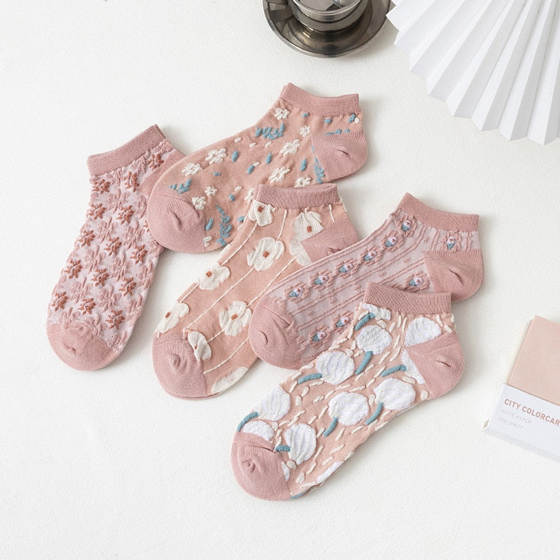 Printed Comfortable Embroidered Flower Socks - Sabreeonline