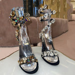 Crystal Ankle Wrap Strap Sandals Round Toe Shoes - Sabreeonline