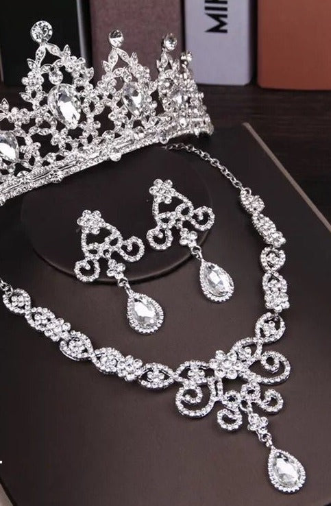 Crystal Butterfly Bridal Jewelry Sets Necklace Earring Tiara Set Wedding Hair Ornaments - Sabreeonline