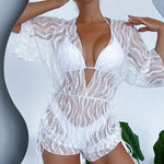 New White Lace Up Bikini High Waist Sexy Three Piece