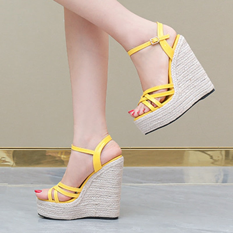 Shoes large size simple European and American braided hemp rope women&#39;s shoes wedge platform sandals