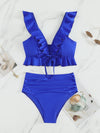 Ruffle Strape Bikinis 2023 Women High Waist Swimsuit Solid V-neck Swimwear Female Bathers Bathing Swimming Suit Summer Beachwear