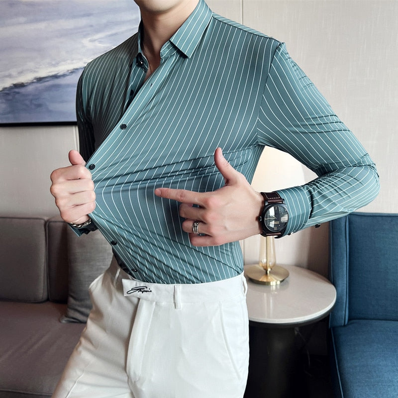 Elasticity Men Long Sleeve Shirts - Sabreeonline
