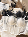 Sexy fishbone vest bra panty set eyelashes lace perspective soft steel ring anti-sagging underwear women bralette - Sabreeonline