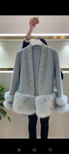 New Style ladies Real Fox Fur Coat Winter Women handmade crystal beaded  Cardigan Jacket blended fur coats     NQ01 - Sabreeonline