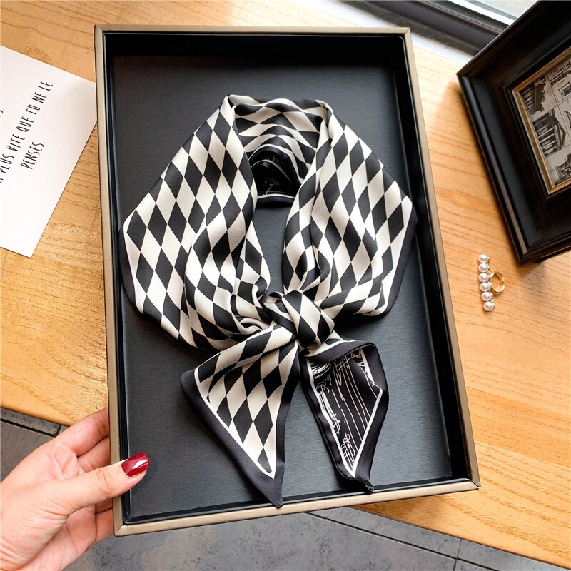Luxury Brand Small Silk Scarf Women Headband Narrow Skinny Scarves Neck Belt Hair Bands Ribbons Scrunchies Female Accessories - Sabreeonline