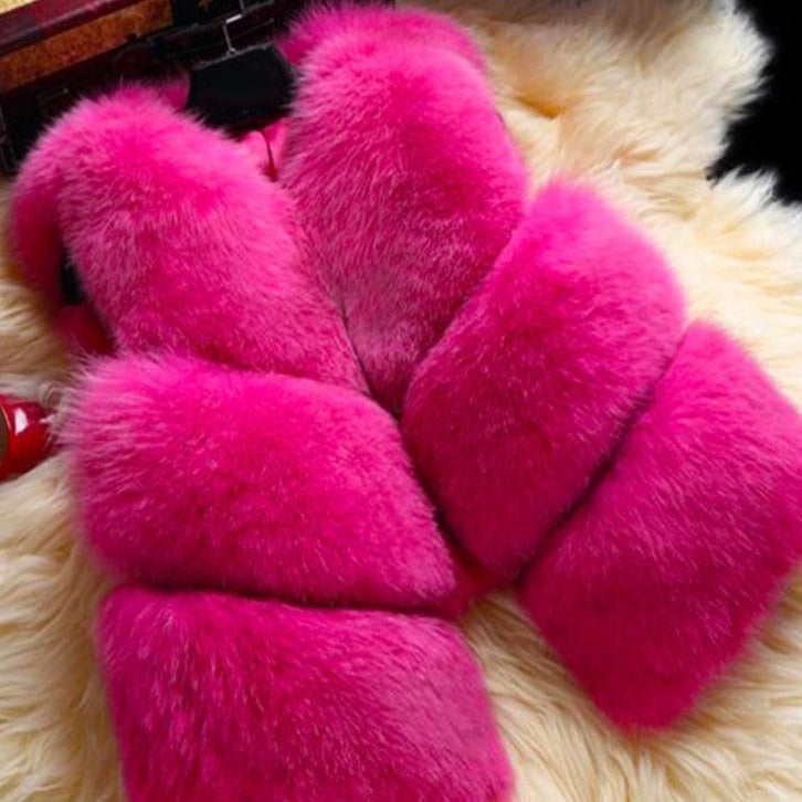 Thick Warm Faux Fox Fur Vest V-Neck - Sabreeonline