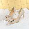Korean Fashion Women&#39;s Shoes Wedding Bow High Heels Stiletto Heels Shallow Pointed Head Side Empty Thin Shoes