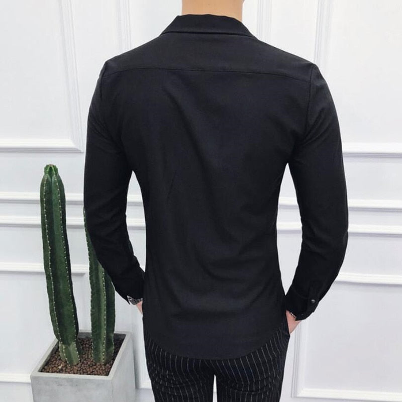 Long-Sleeved V-neck Slim Fit Casual Business Shirts - Sabreeonline